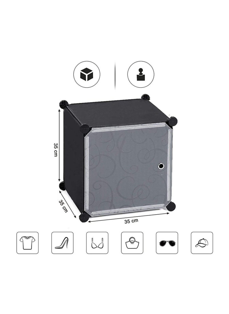 CityRiya-Long 12 Storage Cube Organizer Wardrobe Modular Cabinet with Doors for Clothes, Shoes, Toys (Black & White)  - Image 3