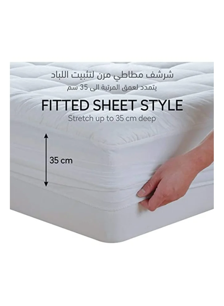 Donetella Hotel Mattress Topper: 200x200+14 cms Cotton Top 1550 Gsm Fitted Style, King Size, Supersoft Fabric,White