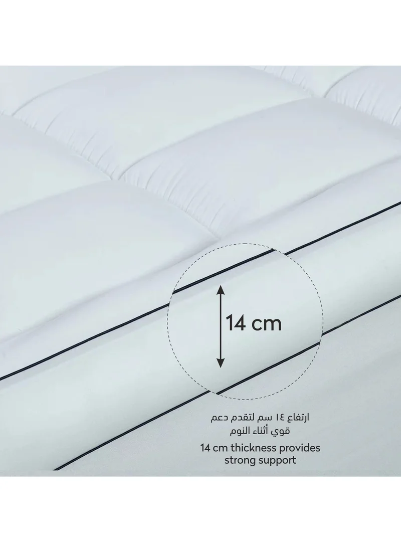 Donetella Hotel Mattress Topper: 200x200+14 cms Cotton Top 1550 Gsm Fitted Style, King Size, Supersoft Fabric,White
