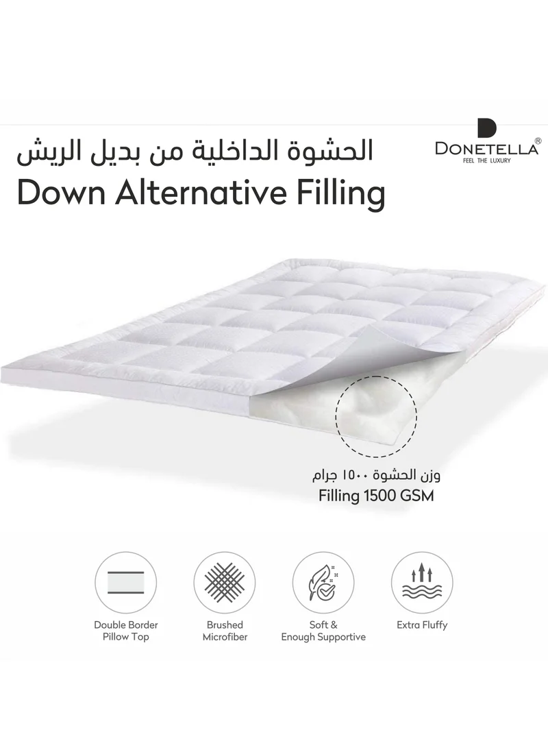 Donetella Hotel Mattress Topper: 200x200+14 cms Cotton Top 1550 Gsm Fitted Style, King Size, Supersoft Fabric,White