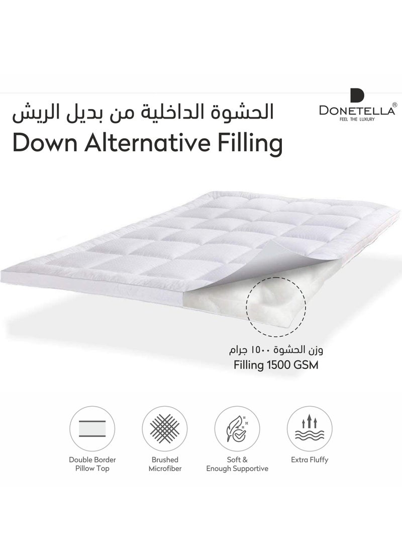 دوناتيلا - غطاء مرتبة الفندق: 200 * 200+14 سم قطن 1550 جي إس إم نمط مناسب ، مقاس كينج ، قماش فائق النعومة ، أبيض - Image 1