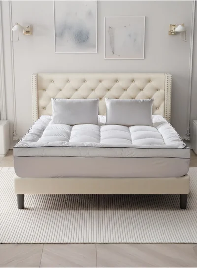 Donetella Hotel Mattress Topper: 200x200+14 cms Cotton Top 1550 Gsm Fitted Style, King Size, Supersoft Fabric,White