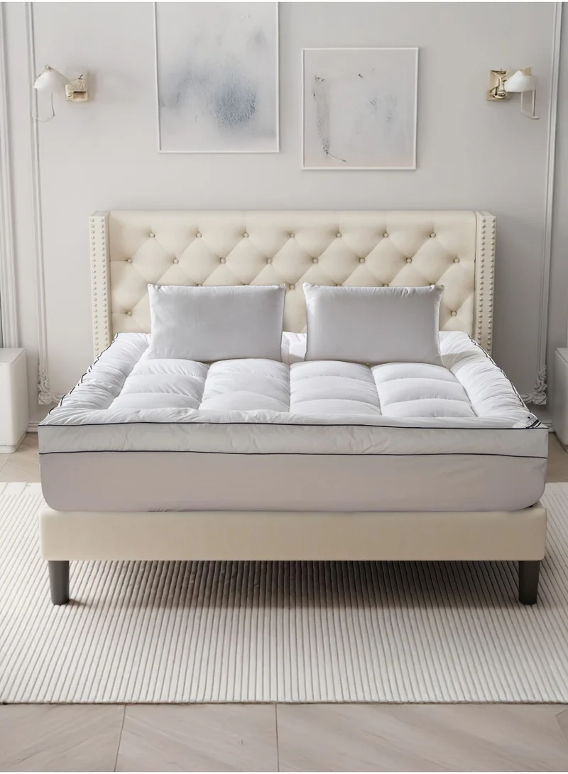 Donetella Hotel Mattress Topper: 200x200+14 cms Cotton Top 1550 Gsm Fitted Style, King Size, Supersoft Fabric,White