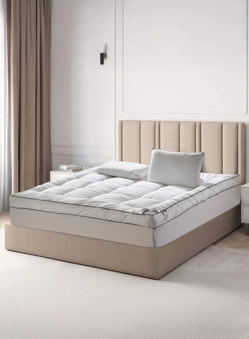 Donetella Hotel Mattress Topper: 200x200+14 cms Cotton Top 1550 Gsm Fitted Style, King Size, Supersoft Fabric,White