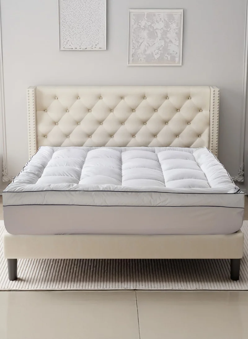 Donetella Hotel Mattress Topper: 200x200+14 cms Cotton Top 1550 Gsm Fitted Style, Super King Size, Supersoft Fabric,White