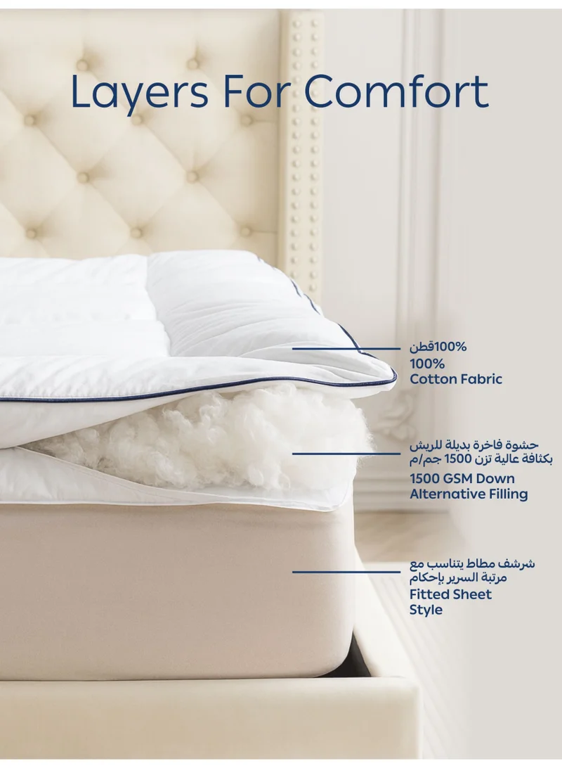 Donetella Hotel Mattress Topper: 200x200+14 cms Cotton Top 1550 Gsm Fitted Style, Super King Size, Supersoft Fabric,White