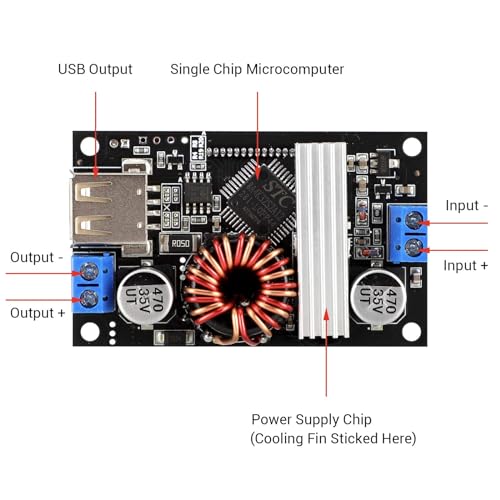 DROK Adjustable Voltage Regulator, DC Buck Boost Converter 6-30V to 0.5-30V 4A 60W 5V 24V Voltage Converter, 12V Power Supply Step Up Step Down Transformer with USB Port Case LCD Display Volt Amp - Image 3