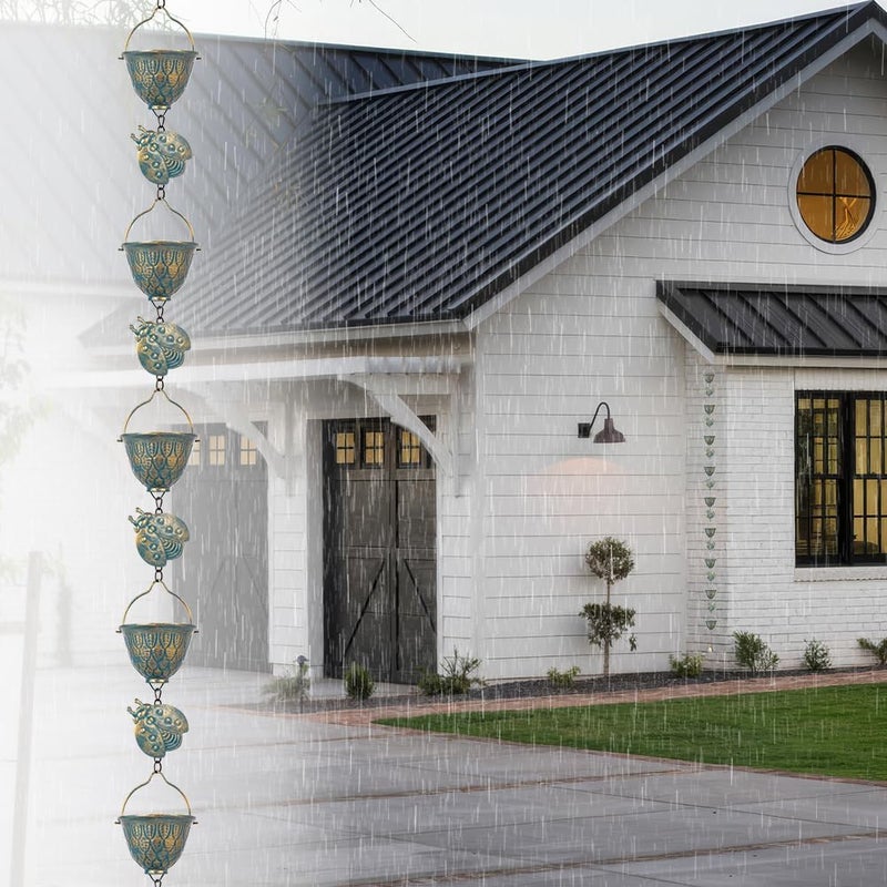 Qipade Store 9.2 FT Rain Chain, Metal Rain Gutter Chains with 12 Cups & Detachable Ladybugs Decor, Adjustable Rain Catcher Chain with Bell for Outddor Decor, Replacement for Downspout - Image 5