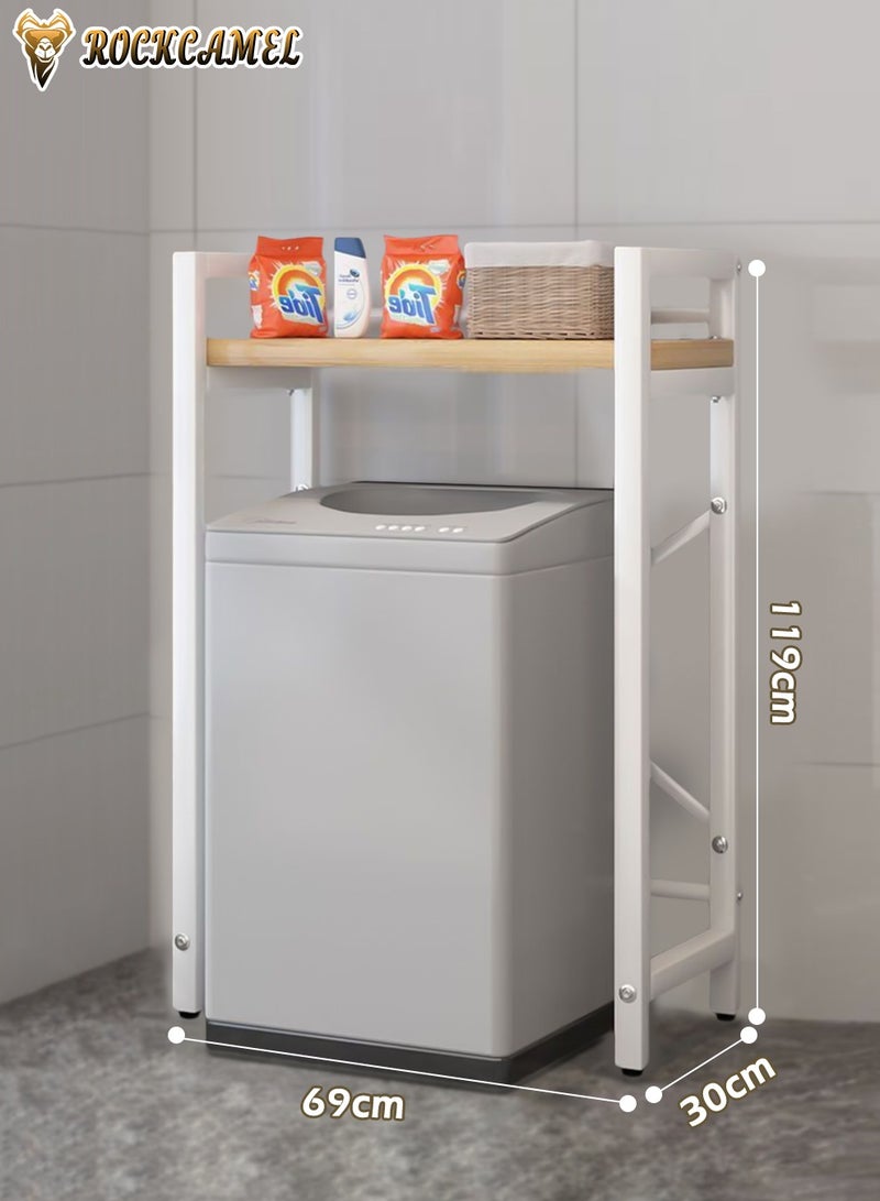 ROCKCAMEL Wash Machine Rack, Metal and Wood Storage Shelf, Bathroom Storage Rack, Multifunctional Storage Rack for Bathroom Kitchen Garage, Home Storage Organizer (White & Yellow, 69x30x119cm) - Image 3