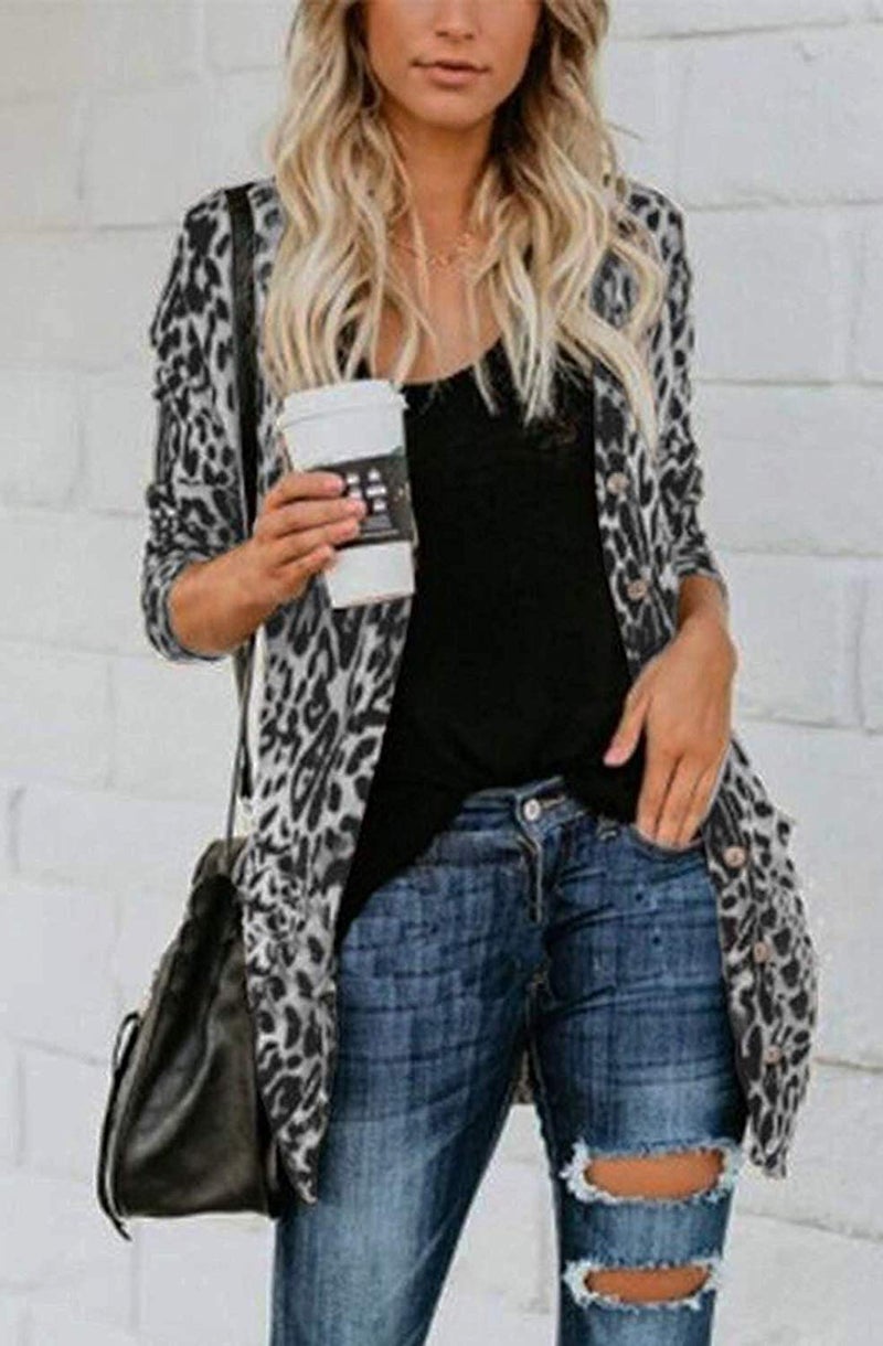 QegarTop Women Cardigan with Sleeve Lightweight Leopard Tops for Women Animal Print Cardigans Shirts White 2XL - Image 3