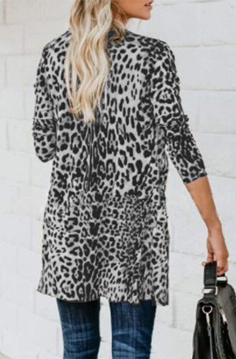 QegarTop Women Cardigan with Sleeve Lightweight Leopard Tops for Women Animal Print Cardigans Shirts White 2XL - Image 4