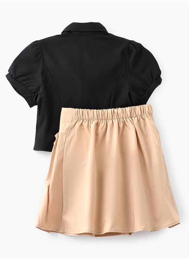 بيبي كلو Classic Black Top & Beige Skirt Set