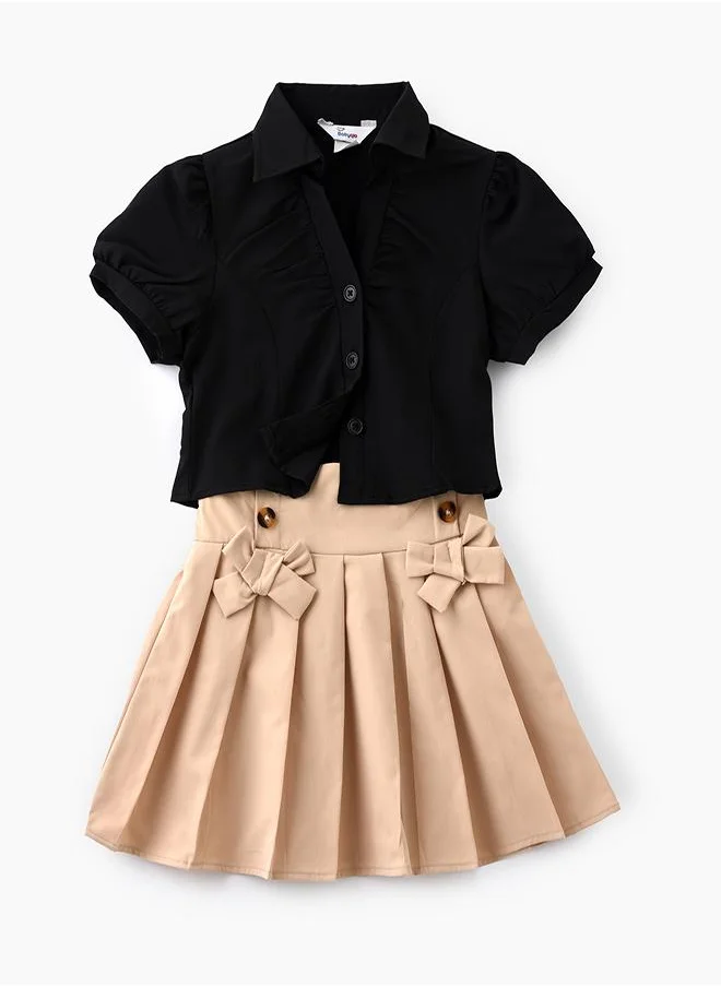 بيبي كلو Classic Black Top & Beige Skirt Set