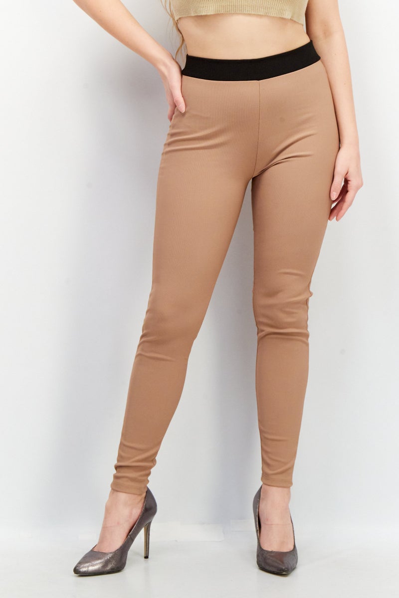 Reserved Women Full Length Textured Leggings, Brown - Image 1