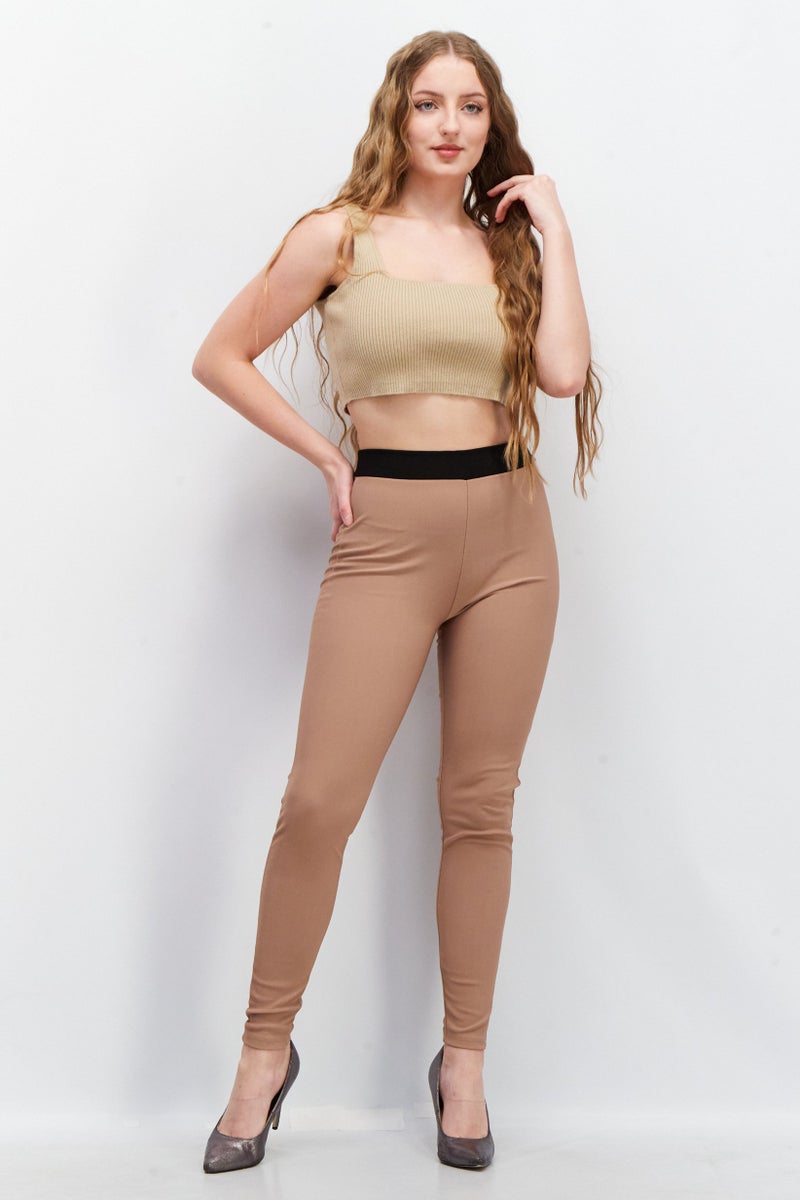Reserved Women Full Length Textured Leggings, Brown - Image 3