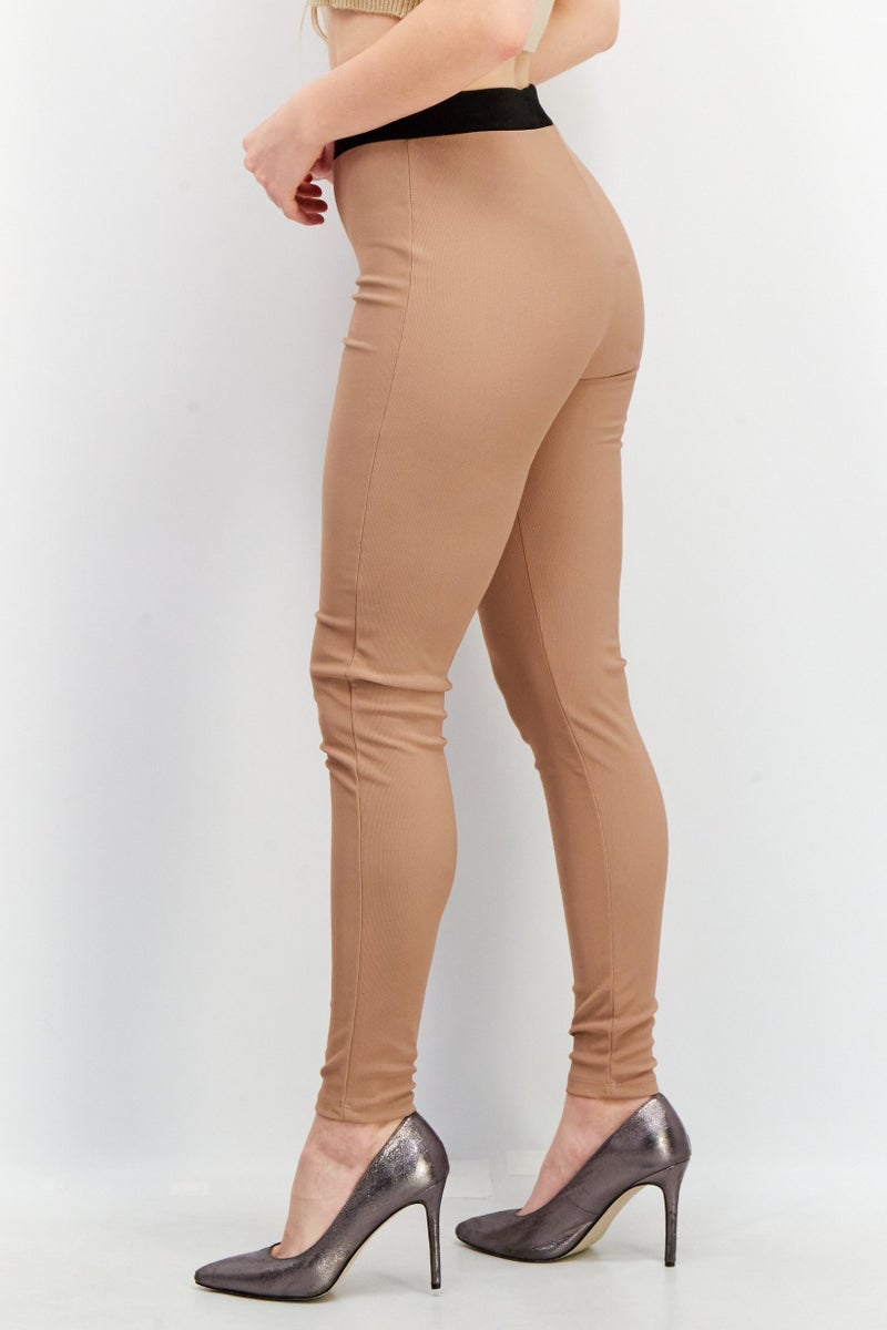 Reserved Women Full Length Textured Leggings, Brown - Image 2