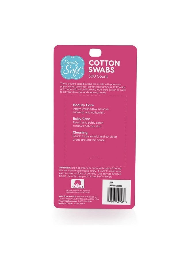 Medline Simply Soft Cotton Tip Applicators, Cotton Swabs With Double Round Tips, 300 Count (Pack Of 4) - Image 3