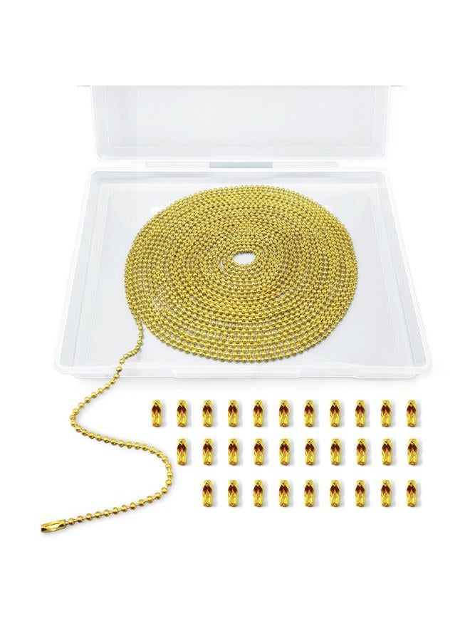 Forimaluence 33 Feet Ball Chain Necklace, 2.4mm Ball Bead Chain with 30 Pieces Connectors Clasps,Stainless Steel Ball Chain for Dog Tag, Ceiling Fan Pull Chain Extender, Jewelry Making Kit, DIY Crafts (Gold) - Image 1