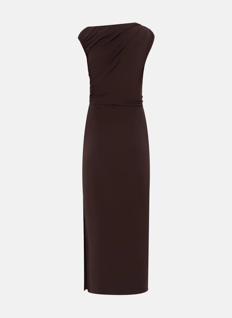 Lichi Jersey maxi dress with one-shoulder bodice and waist decoration