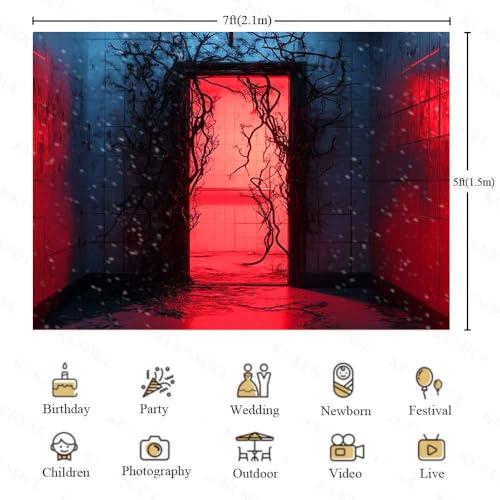 KUKUSOUL 7x5FT Halloween Backdrop Horror Forest Red Door Backdrop Upside Down Background Indoor Outdoor Kids Adults Birthday Party Studio Props Halloween Banner KUBDJ1661 - Image 2