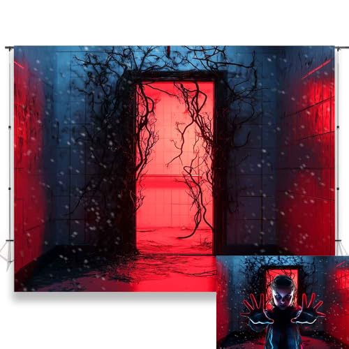 KUKUSOUL 7x5FT Halloween Backdrop Horror Forest Red Door Backdrop Upside Down Background Indoor Outdoor Kids Adults Birthday Party Studio Props Halloween Banner KUBDJ1661 - Image 1