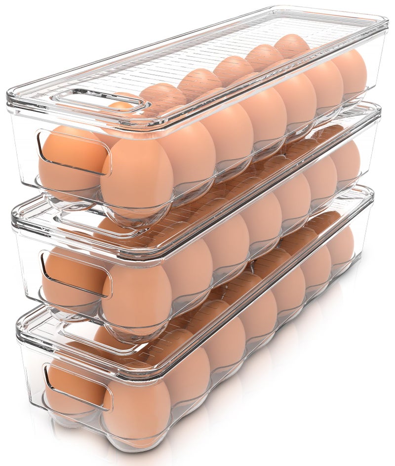 Utopia Home Utopia Home Egg Container With Lid and Handle for Refrigerator  Pack of 3  Clear Stackable Egg Holder for Kitchen Storage and organization 