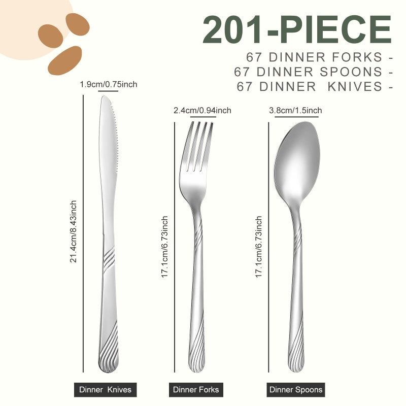 Minatee 201 Pcs Thin Silverware Set Stainless Steel Flatware Sets Service for 67 Silver Cutlery Set Serving Utensils Sits Includes Knife Fork Spoon for Kitchen Dinner Table - Image 2
