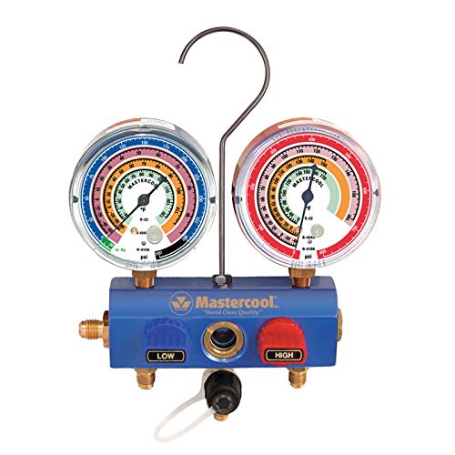 MASTERCOOL ماستركول (59861 الأزرق R410A، R22، R404A مجموعة مانيفولد ثلاثية الاتجاهات مع عدادات 3-1/8" وخراطيم 60" - Image 2