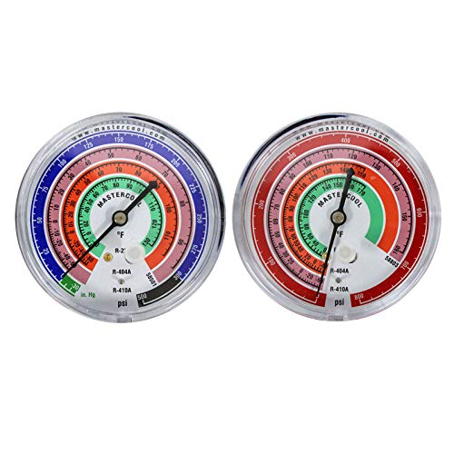 MASTERCOOL ماستركول (59861 الأزرق R410A، R22، R404A مجموعة مانيفولد ثلاثية الاتجاهات مع عدادات 3-1/8" وخراطيم 60" - Image 3