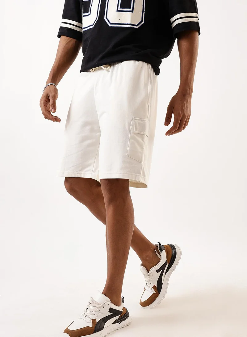 Dennis Lingo Men's Off White Terry Solid Knee Length Lounge Relaxed Shorts