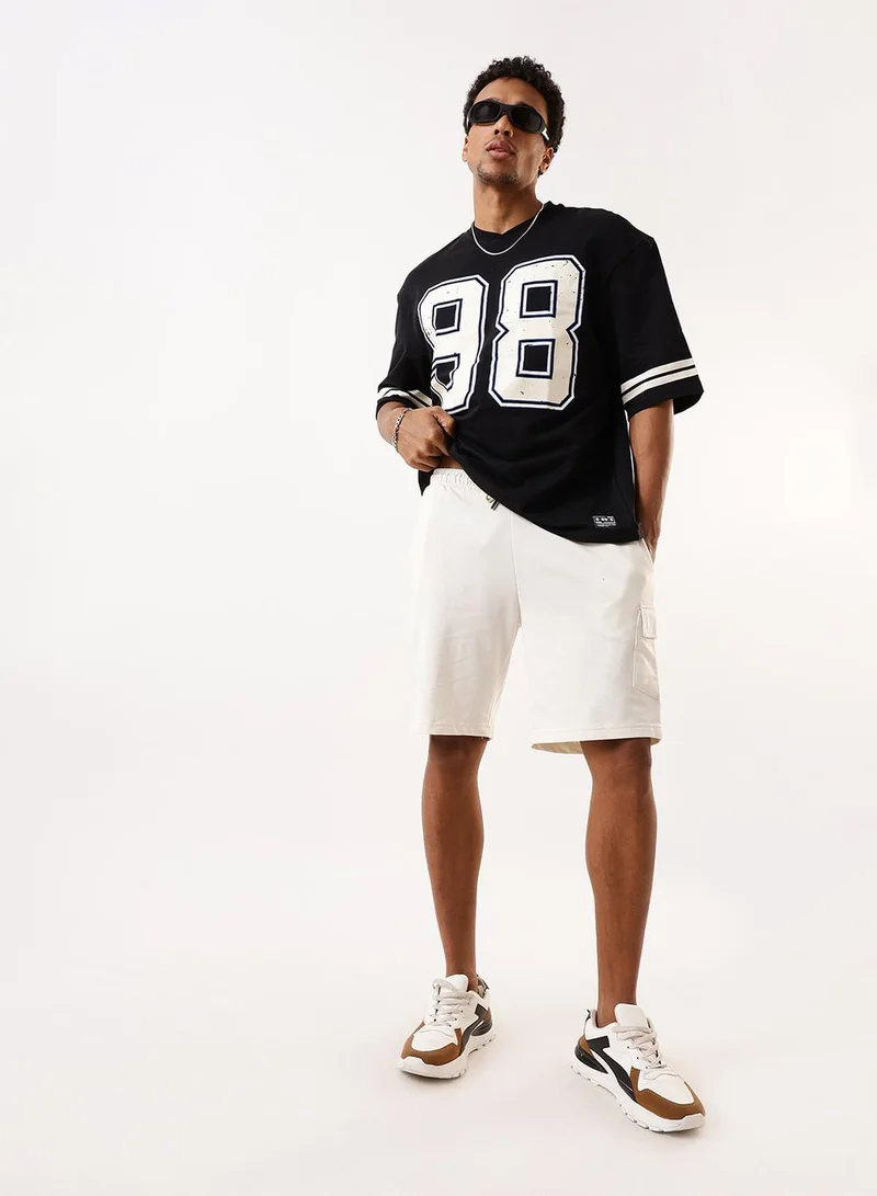 Dennis Lingo Men's Off White Terry Solid Knee Length Lounge Relaxed Shorts
