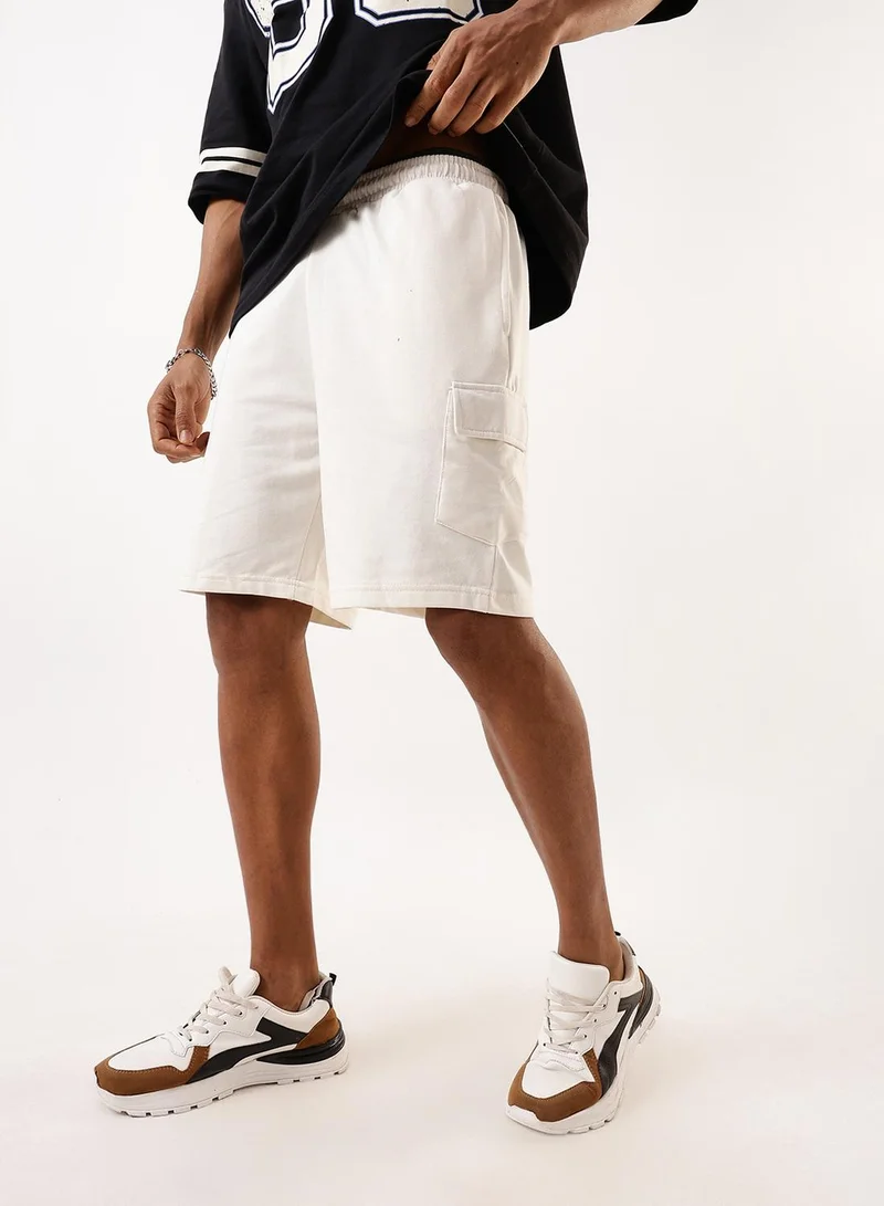 Dennis Lingo Men's Off White Terry Solid Knee Length Lounge Relaxed Shorts