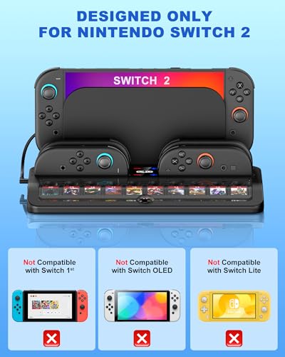 NinABXY Upgraded Switch 2 Storage Dock for Nintendo Switch 2 Joycons&Console, [20 Game Card Slots] All-in-one Joy-Con 2 Charging Docks, Compact Organizer Station for Bedroom & Gaming Setup,L - Image 5