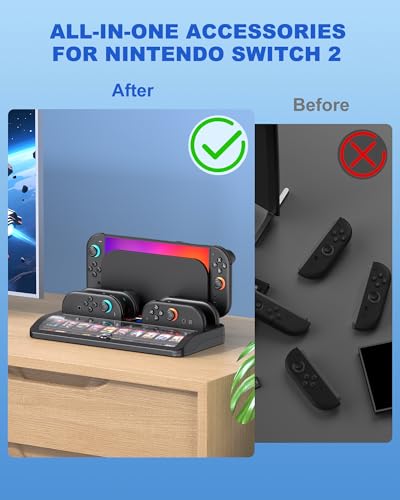 NinABXY Upgraded Switch 2 Storage Dock for Nintendo Switch 2 Joycons&Console, [20 Game Card Slots] All-in-one Joy-Con 2 Charging Docks, Compact Organizer Station for Bedroom & Gaming Setup,L - Image 4