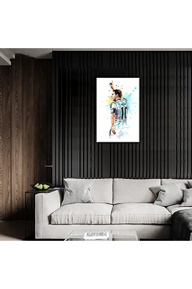 TISHIRON Soccer Star Canvas Wall Art Lionel Messi Paintings Inspirational Painting Gallery Wrapped Prints Decor for Living Room Office Bedroom Posters Framed Ready to Hang 18x12 in - Image 5
