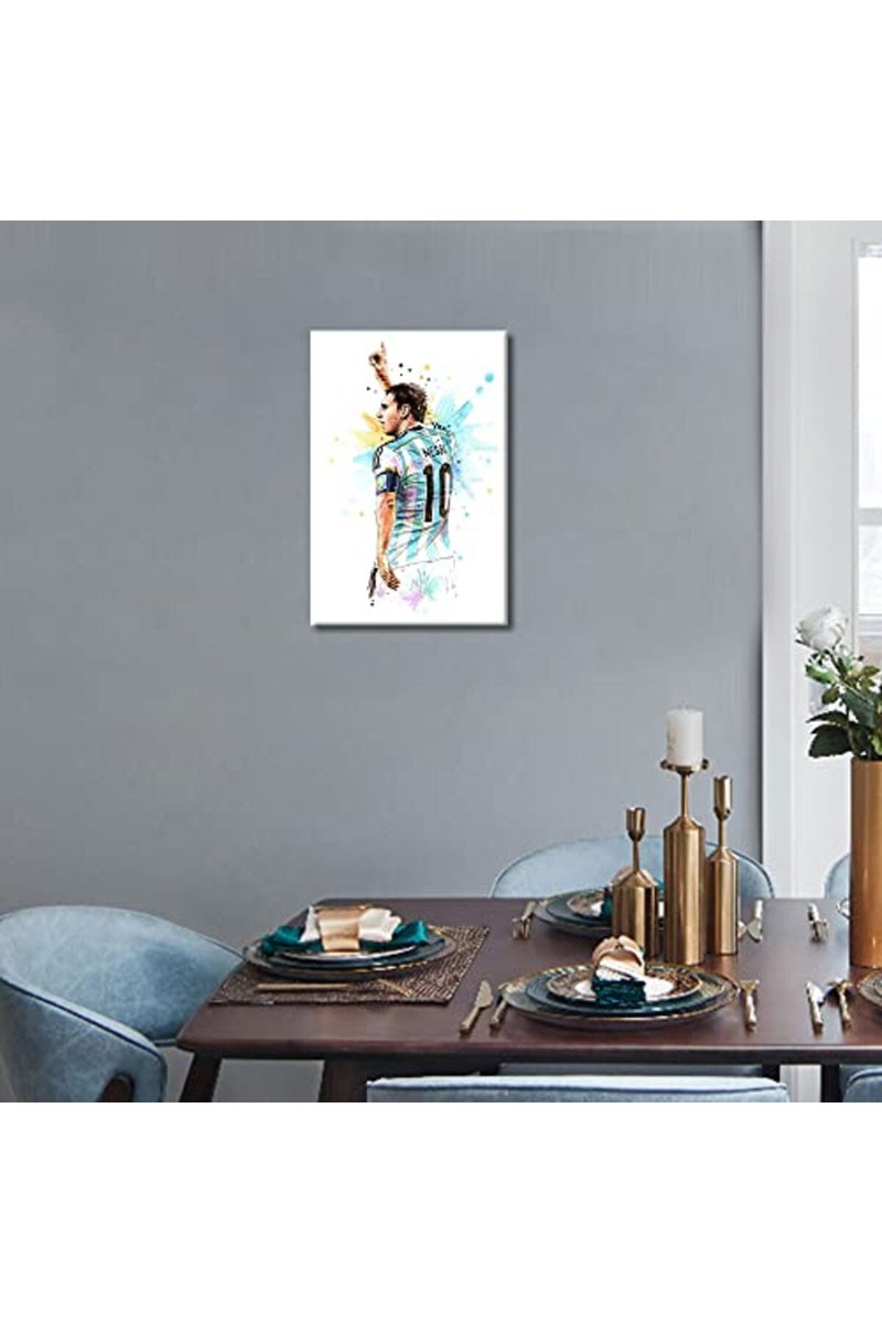 TISHIRON Soccer Star Canvas Wall Art Lionel Messi Paintings Inspirational Painting Gallery Wrapped Prints Decor for Living Room Office Bedroom Posters Framed Ready to Hang 18x12 in - Image 3