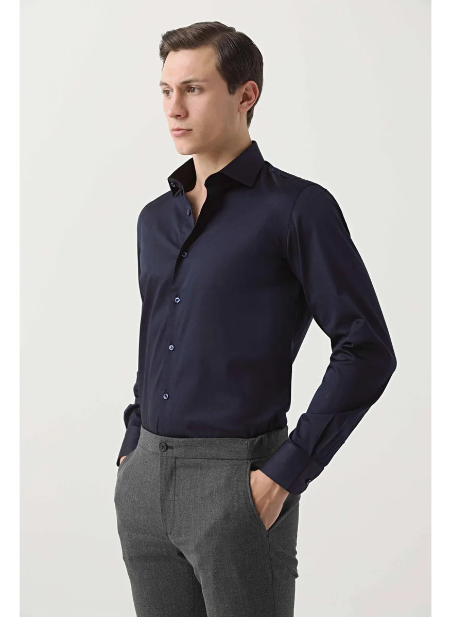 دي أس دامات D'S Groom Slim Fit Navy Blue Plain Shirt 2HE02DY05006M