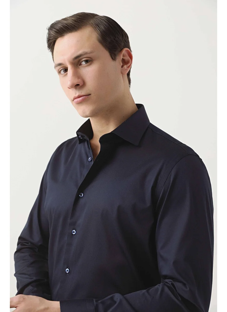 دي أس دامات D'S Groom Slim Fit Navy Blue Plain Shirt 2HE02DY05006M