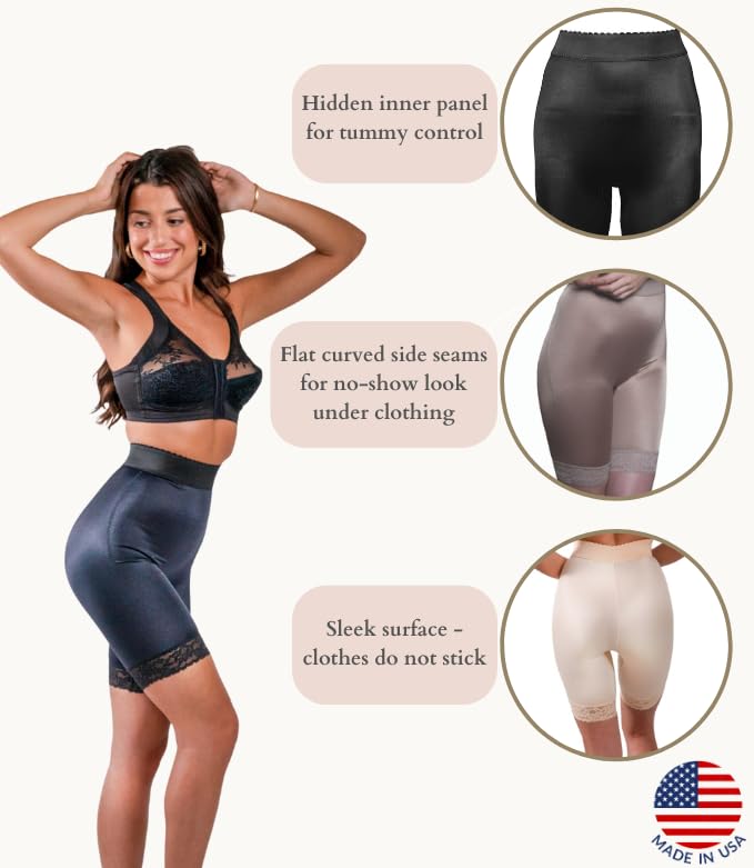 Rago 518 High Waist Leg Shaper | Light Control | Made in USA | No-Roll Lace Hem | Black 2X/34 - Image 4