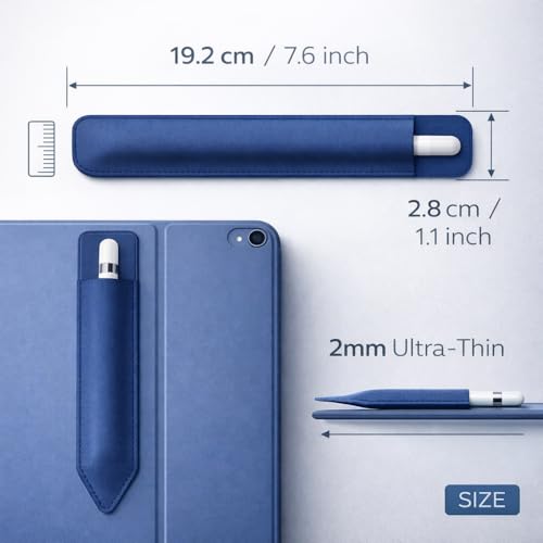 Mizi Pencil Holder Sticker for Apple Pencil Pro, Apple Pencil (USB-C), 1st and 2nd Gen, Elastic Stylus Pocket Pouch Adhesive Pen Sleeve Attached to Case for Apple Pencils and Other Stylus Pens - Blue - Image 4