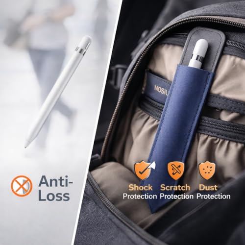 Mizi Pencil Holder Sticker for Apple Pencil Pro, Apple Pencil (USB-C), 1st and 2nd Gen, Elastic Stylus Pocket Pouch Adhesive Pen Sleeve Attached to Case for Apple Pencils and Other Stylus Pens - Blue - Image 2