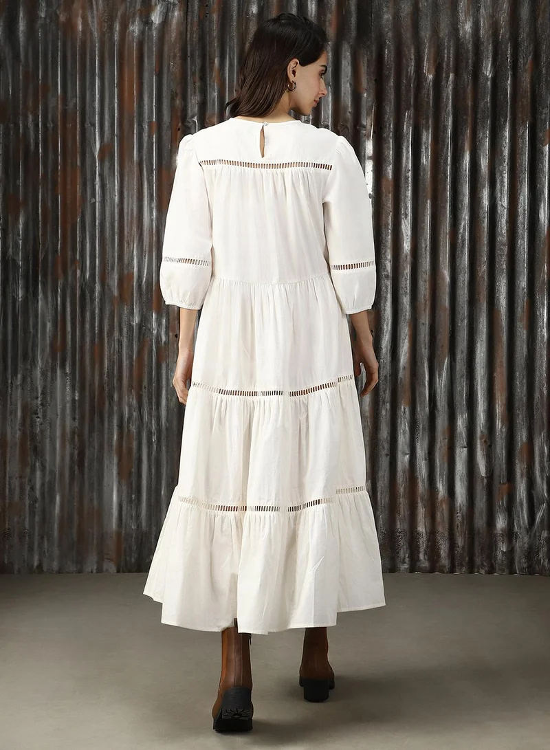 HIGH STAR  Women's Off White Poplin Solid Midi A-Line Dress for Women | Best Price UAE