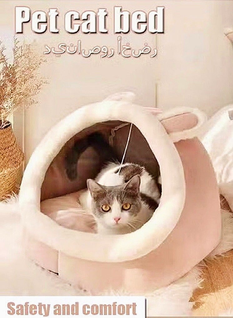 Cats House Cats for Less Than 5kg of Cats, Resting Bed Cartoon Pet Bed, Semi-enclosed Cat Bed, Washable and Removable with Toy Ball Warm and Soft Cat House Pet House (Pink Rabbit) - Image 1