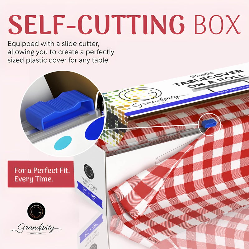 Grandipity Plastic Tablecloth Roll - 54in x 300 Ft. Red Gingham Checkered Plastic Table Cloths for Parties | Disposable with Cutter Box - Cut to Size Disposable Tablecloth for Rectangle & Round - Image 2