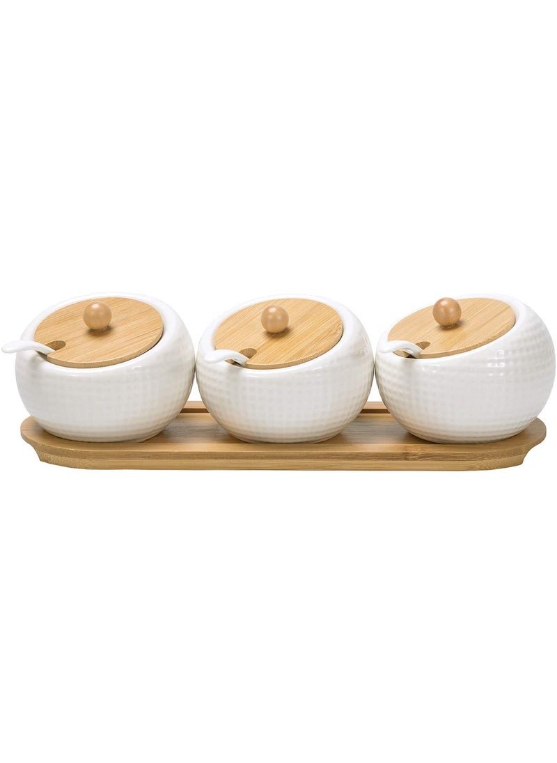 Leeonz Leeonz Ceramic Condiment Jar Spice Container Pots Set with Spice Tray for Spice Salt Sugar Cruet, White  - Image 1