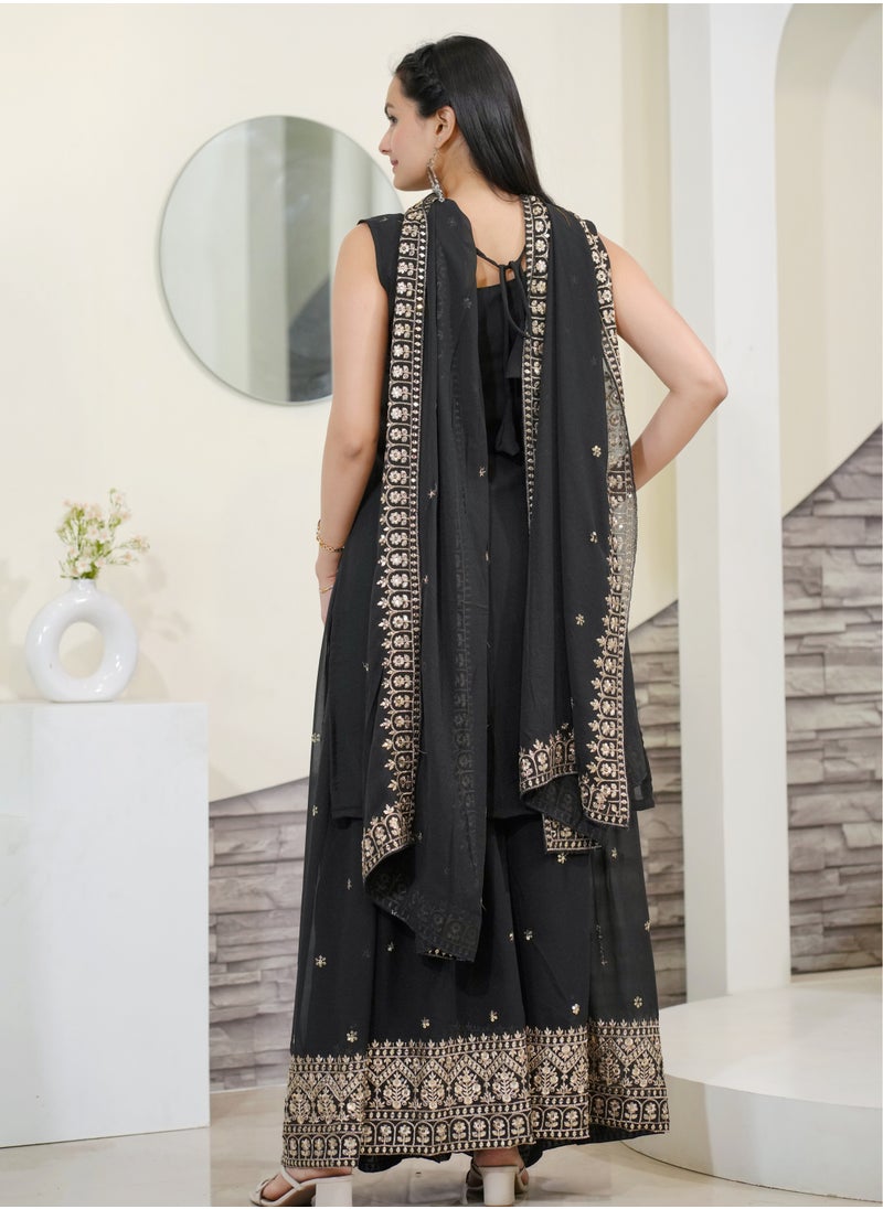 Generic Presenting a new designer embroidered fox georgette Black Sharara suit with sequence embroidered work  - Image 5