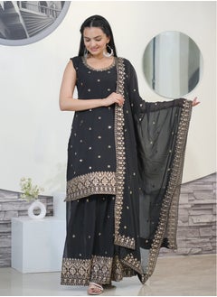 ماركة غير محددة نقدم لكم بدلة شرارة سوداء من جورجيت الثعلب المطرزة مع أعمال مطرزة متسلسلة  - Image 1