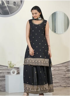 ماركة غير محددة نقدم لكم بدلة شرارة سوداء من جورجيت الثعلب المطرزة مع أعمال مطرزة متسلسلة  - Image 4