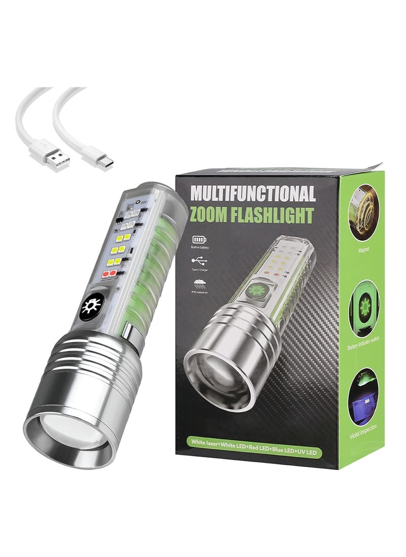 Generic - Torches LED Super Bright Rechargeable 500 Lumens Long Range Flash Light 8 Modes Tactical Flashlight with Fluorescent Shell, Portable Hand Torch for Emergencies, Camping, Hiking,Zoomable, Waterproof - Image 1