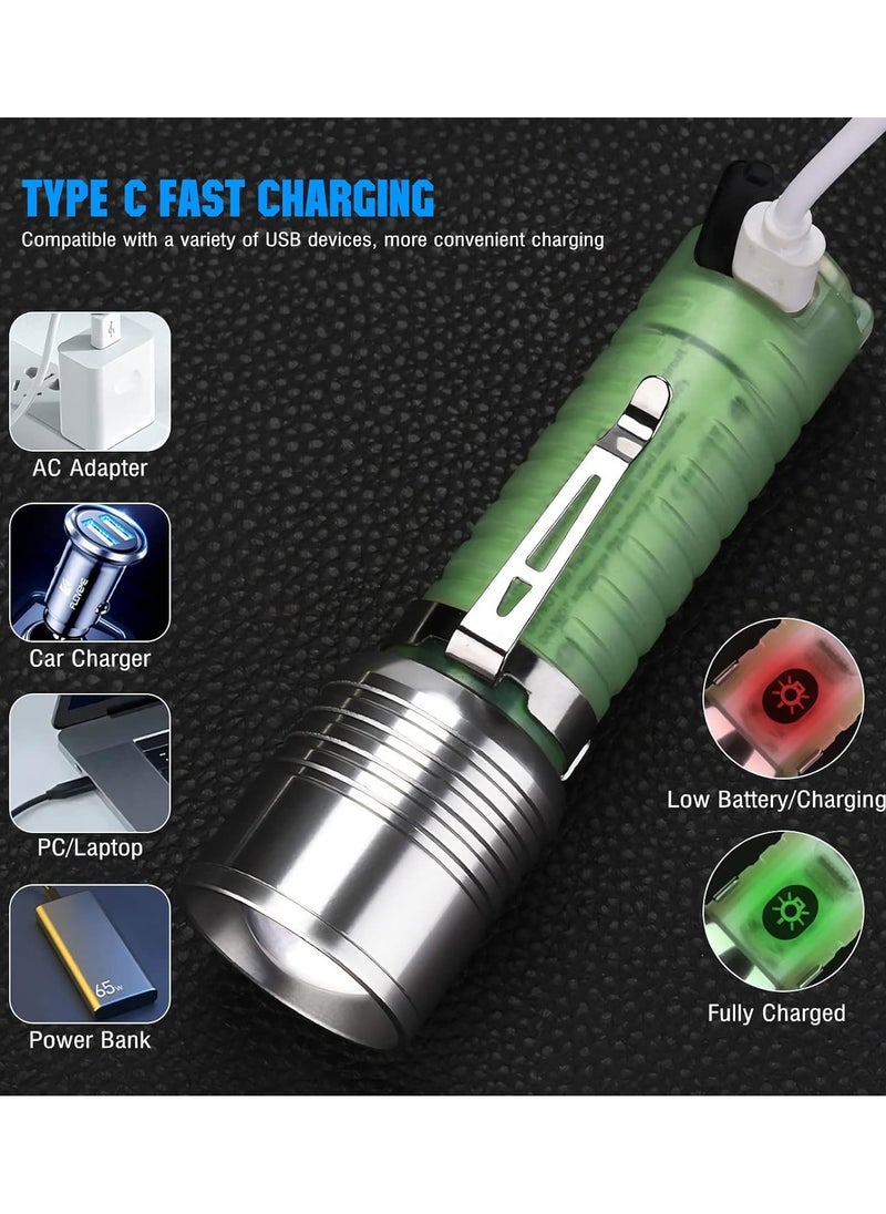 Generic - Torches LED Super Bright Rechargeable 500 Lumens Long Range Flash Light 8 Modes Tactical Flashlight with Fluorescent Shell, Portable Hand Torch for Emergencies, Camping, Hiking,Zoomable, Waterproof - Image 1